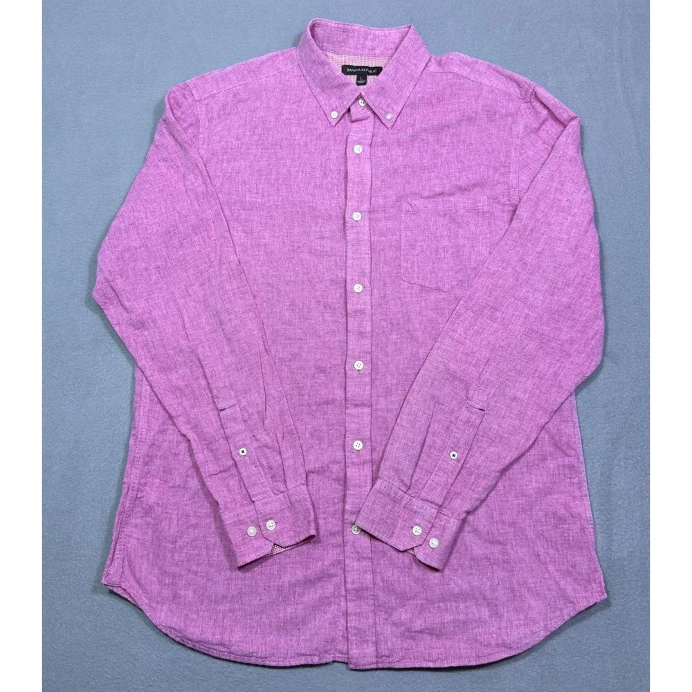 Banana Republic Shirt Mens L Rose Pink Linen Blend Normcore Dadcore Summer USA